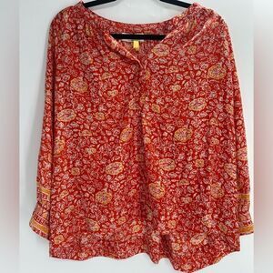 Natalie Martin 100% Silk Blouse Orange Floral Women’s Small